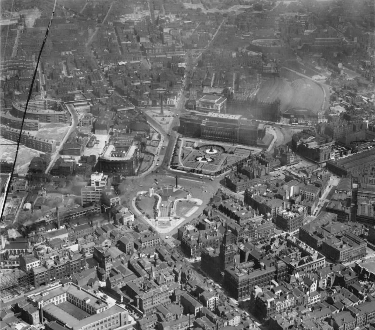 A historic black and white photograph of an industrial power station in Liverpool, circa 1946.